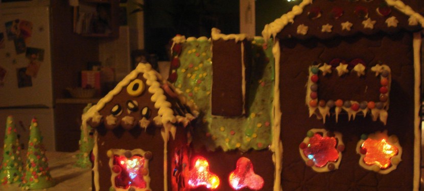 Gingerbread house construction.